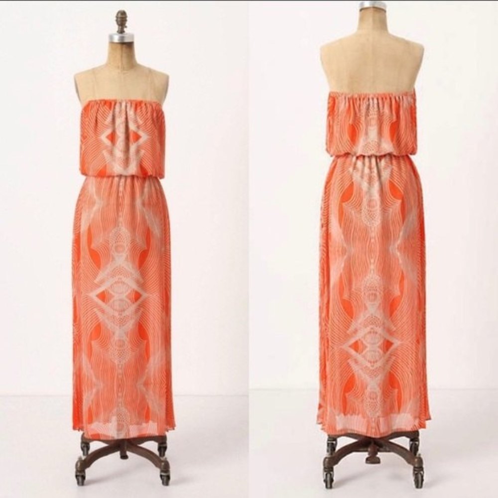 Anthropologie Leifsdottir Pleated Optic Strapless Maxi Dress